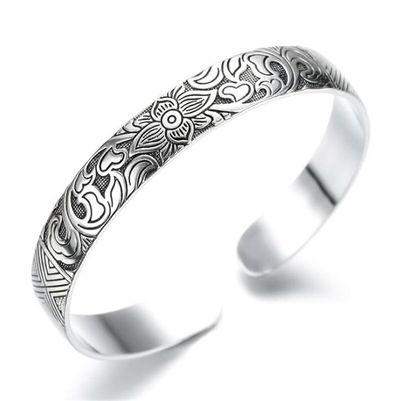 Retro Zilver Kleur Lotus Open Armband Hoge Vrouwelijke Armband Sieraden Cadeau Voor Vrouwen Geloof