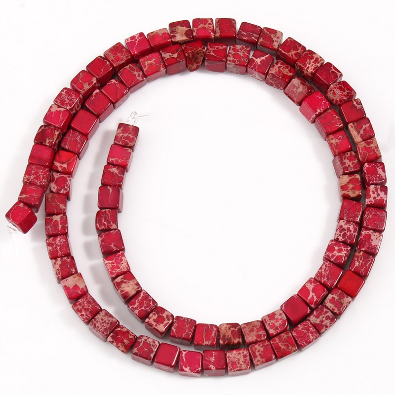 Naturstein, quadratisch, Meeressediment, kaiserliche Jaspis, Türkise, 4 x 4 mm, Würfel, verlieren Distanzperlen für Schmuckherstellung, DIY-Armbinde, 38,1 cm: Heißer Rosa