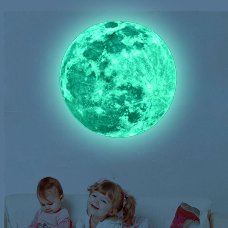 Aqumotic Lichtgevende Grote Maan Aarde Muurstickers Recycling Sticker Kinderkamer Decoratie Slaapzaal Slaapkamer