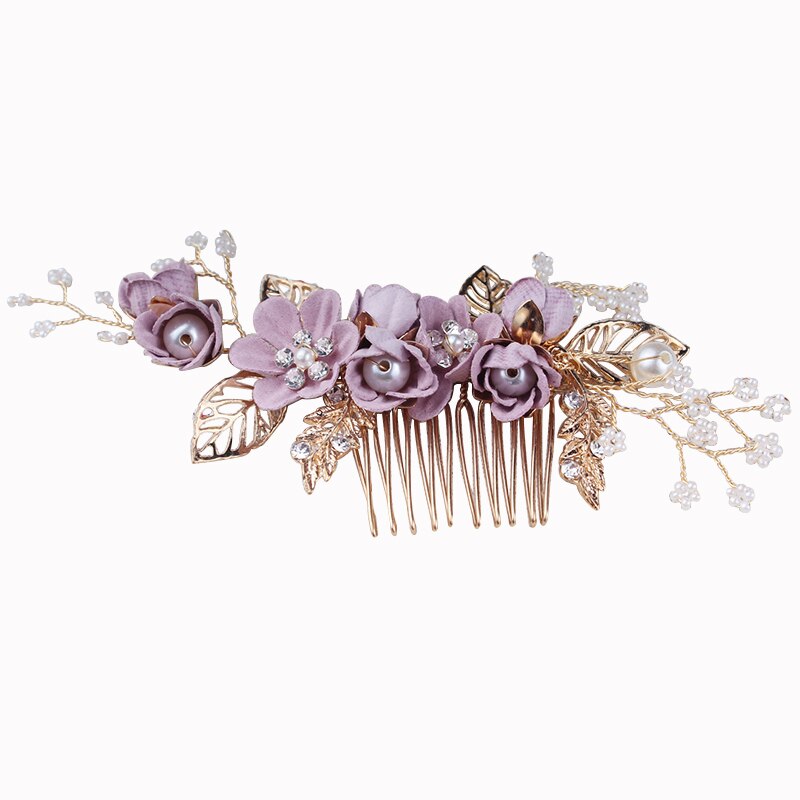 Perle Del Fiore di Cerimonia Nuziale Dei Capelli Pettini Accessori Per Capelli Oro Foglie di Spilli Sposa Damigella D'onore Capelli Ornamenti Dei Capelli Dei Monili Dei Capelli Hairwear: purple 1