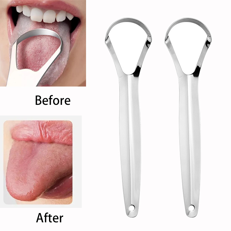 Halitosis Tongue Coating Tongue Scraper Stainless Steel Cleaning Remover Tongue Coated Brush Scraping Tongue Oral Hygiene Tools