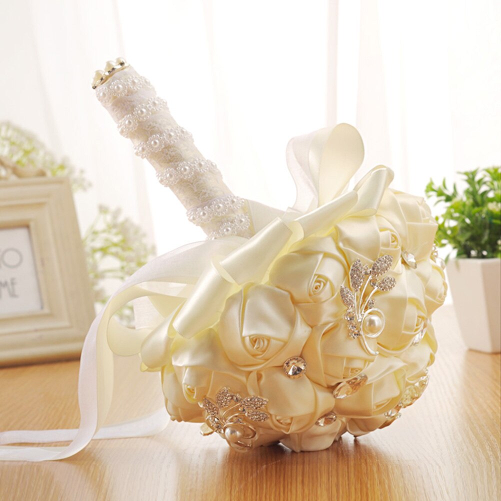 Bruid Bruiloft Boeket Satijnen Lint Bruidsboeket Kunstbloemen voor Wedding Party
