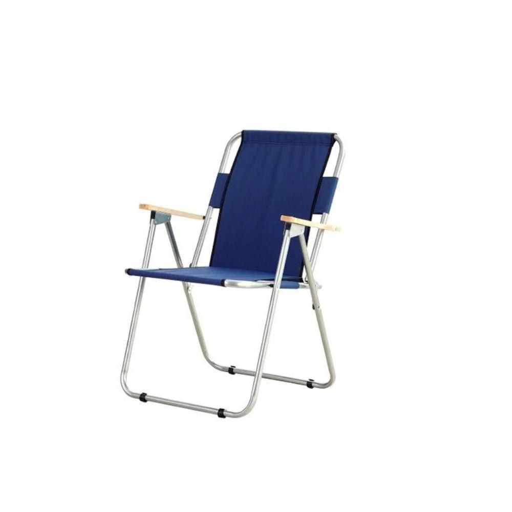 Chaise de Camping pliable pêche en plein air barbecue randonnée chaise de pelouse plage pique-nique chaise pliante chaises de directeur pliantes avec bras en bois: Navy blue