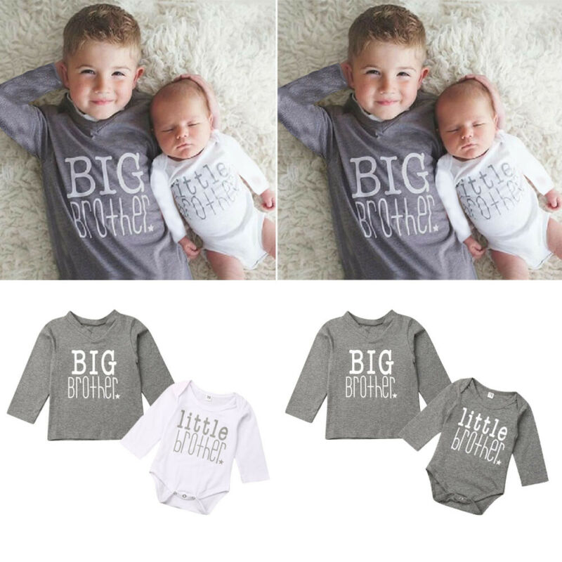 Baby & Großer Bruder Strampler Set - Langarm Buchstaben-Print Baumwollkleidung