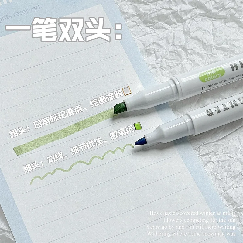 5 culori/cutie evidențiator cu două capete, markere fluorescente pentru desen, pixuri evidențiatoare, artă japoneză drăguță, stilou pastel, papetărie