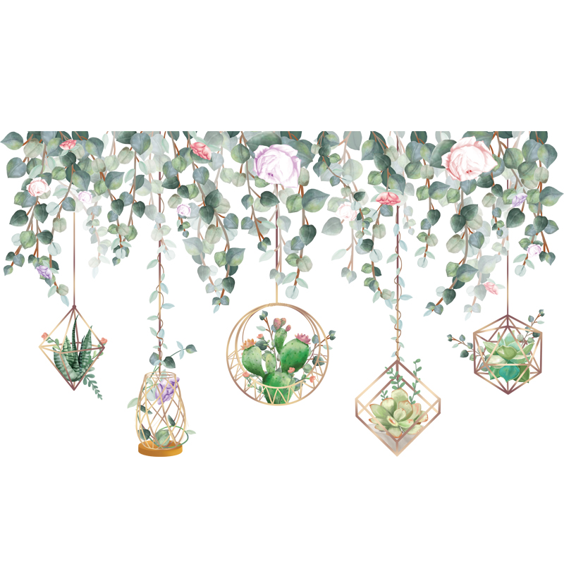 [Shijuekongjian] zielone liście naklejki ścienne DIY sukulenty ściana roślin naklejki robić salonu sypialnia kuchnia dekoracja domu: odchodzi naklejka