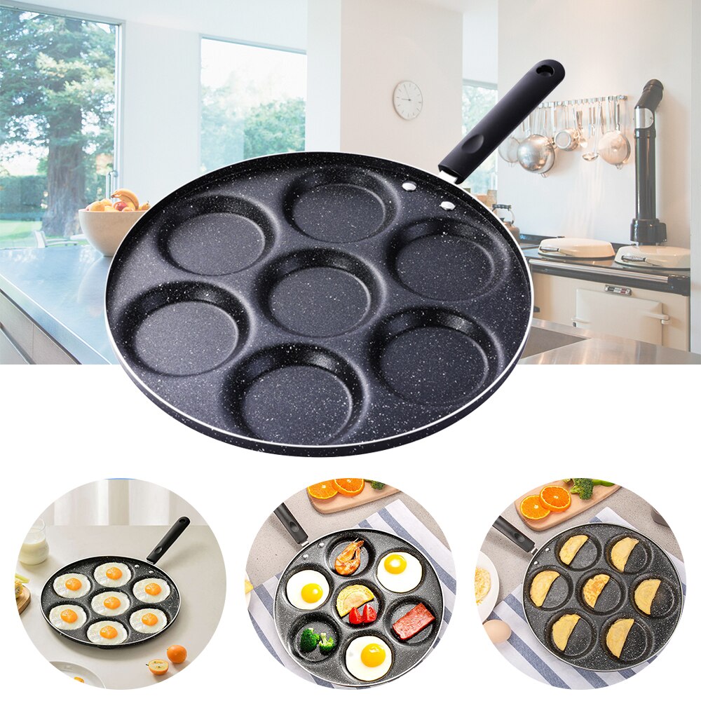 7-Gat Omelet Pan Voor Eieren Ham Pannenkoek Maker Braadpannen Non-stick Geen Olie-Rook ontbijt Grill Pan Kookpot