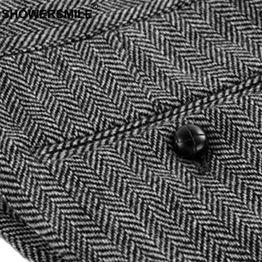 Showersmile herr retro byxor ylle byxor herr business grå fiskbens slim fit klänning byxor tweed ylle kläder england stil