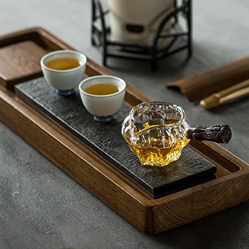 Jarra de vidrio para servir té, jarra de madera, mango chino Gongfu Chahai, jarra de té de vidrio, taza de té, café, leche