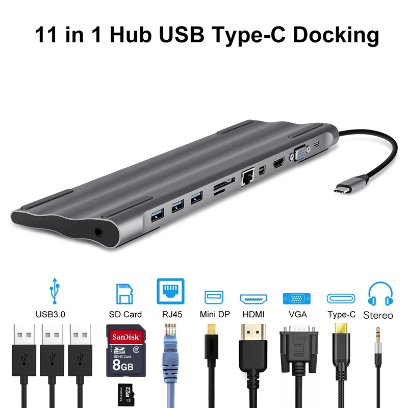 11 All-In-One Docking Station Usb 3.0 Hub Hdmi Charger Warmteafvoer Met Mini Dp Voor Macbook