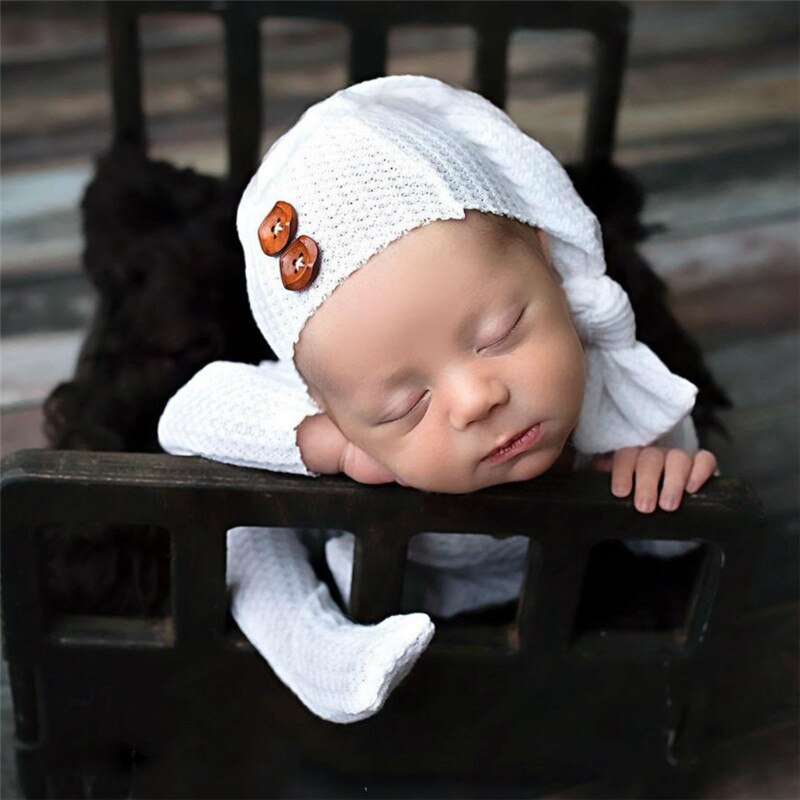 0-3Month Newborn Footed Romper and Hat Set Infant Baby Boy Girl Photography Props Lovely Babe Photo Accessories