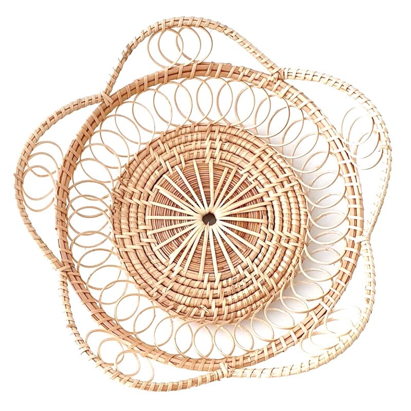 Ronde rotan schaal met parelmoer inleg, Boho decor serveerschaal, ronde rieten schaal voor woondecoratie, geschenken, dineren, geweven schaal met voedsel, fruit,grey heart-35cm