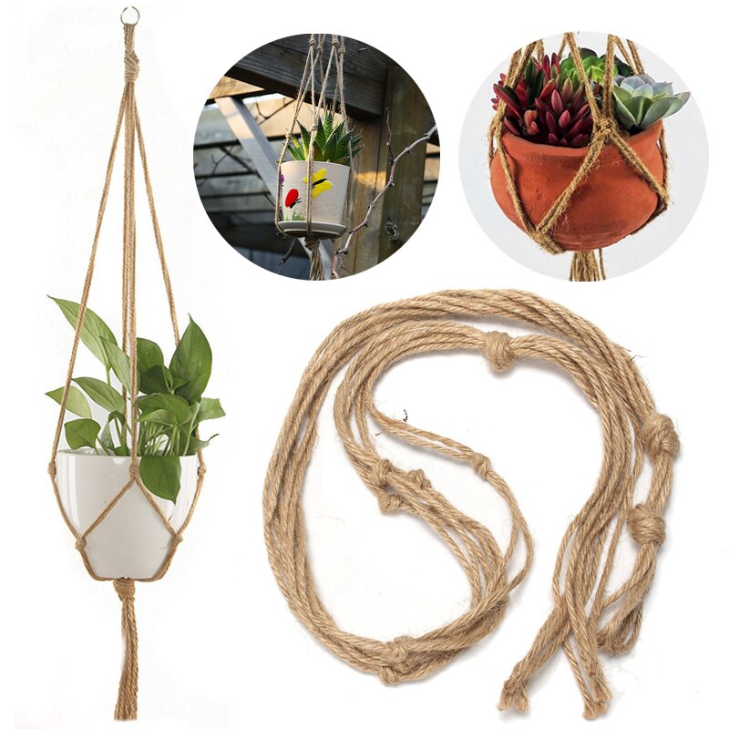 Macramé panier suspendu pour plantes | Panier à corde à lin, sac à filet pour jardinière, décoration de mariage, panier suspendu à corde de Jute, porte-Pot