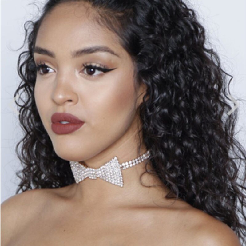 Luxe Strass Strikje Goud Bridal Choker Ketting voor Vrouwen Bruiloft Sexy Crystal Kraag Ketting Mode-sieraden Payty