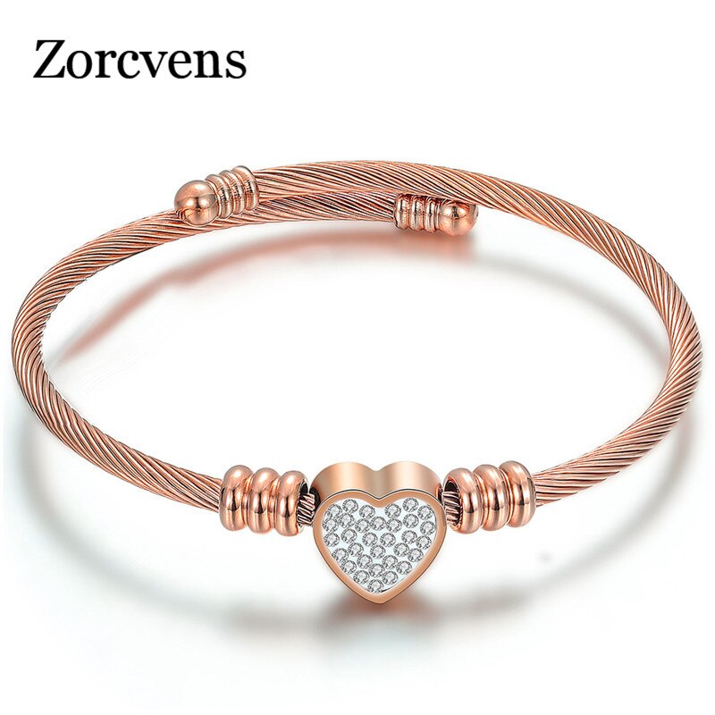 ZORCVENS Neue Liebe Herz Charme Armbänder Für Frauen Gold Silber Farbe Edelstahl Kristall Armbinde & Armreif Schmuck für Frau