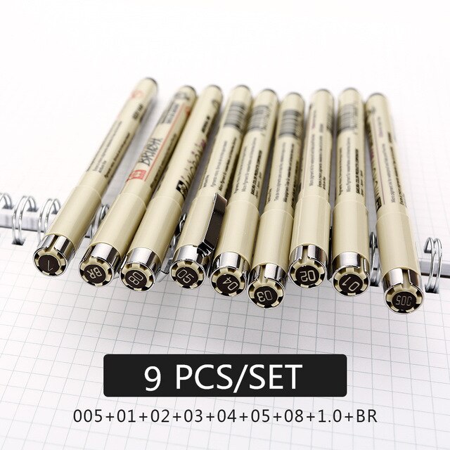 Sakura Pigma Micron – stylo à aiguille, Lot 005 01 02 03 04 05 08, marqueurs d&#39;art, 7/9/11 pièces: 9 pcs