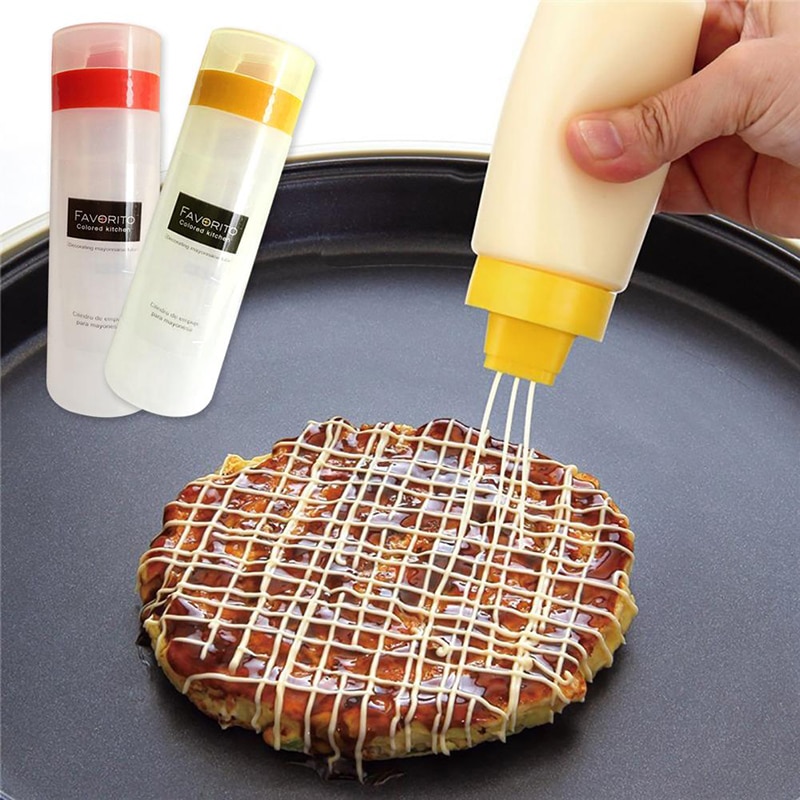Botella de plástico para cocina, bote de aceite para salsas, accesorios de cocina, Ketchup, herramienta de cocina, 300ml