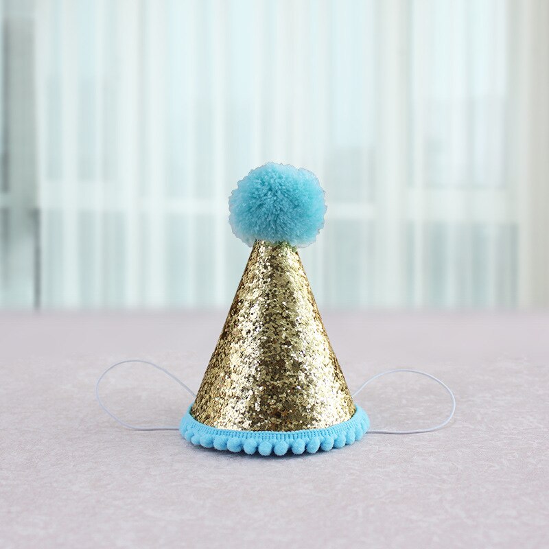 Kids Girl Toddler Flower Crown Headband Hair Band Headwear Birthday Party Well Shining Flower Crown Birthday Hat: Blue Fur Ball