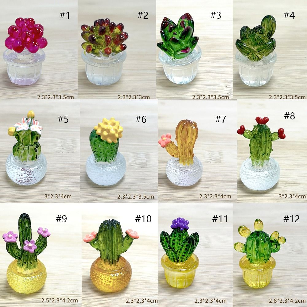 Cartoon Cactus Bonsai Decor Resin Crafts Transparent Fleshy Mini Cactus Figurines Realistic Simulated Cactus Home Accessories