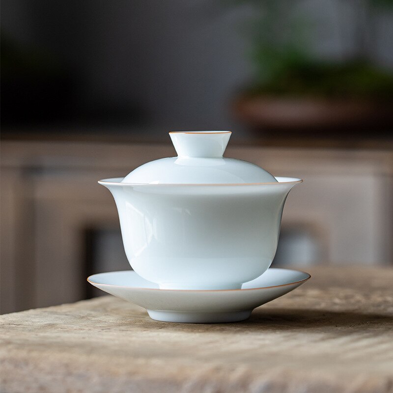 Eggshell Porcelain Handmade Ceramic Venti Tea Sancai Bowl Kung Fu Tea Bowls Sopera De Ceramica Gaiwan Coarse Pottery Tea Set: Cover bowl E