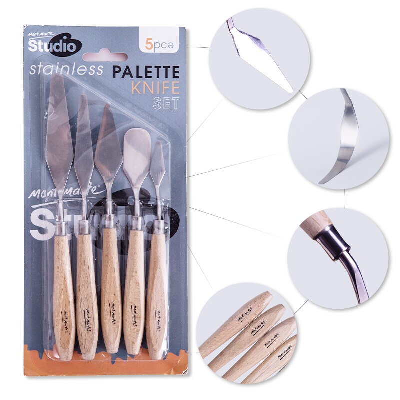 5pcs set Stainless Steel Palette Scraper Set Spatula Knives Painting Knife Blade Wooden Handle Artist Oil Painting Tools