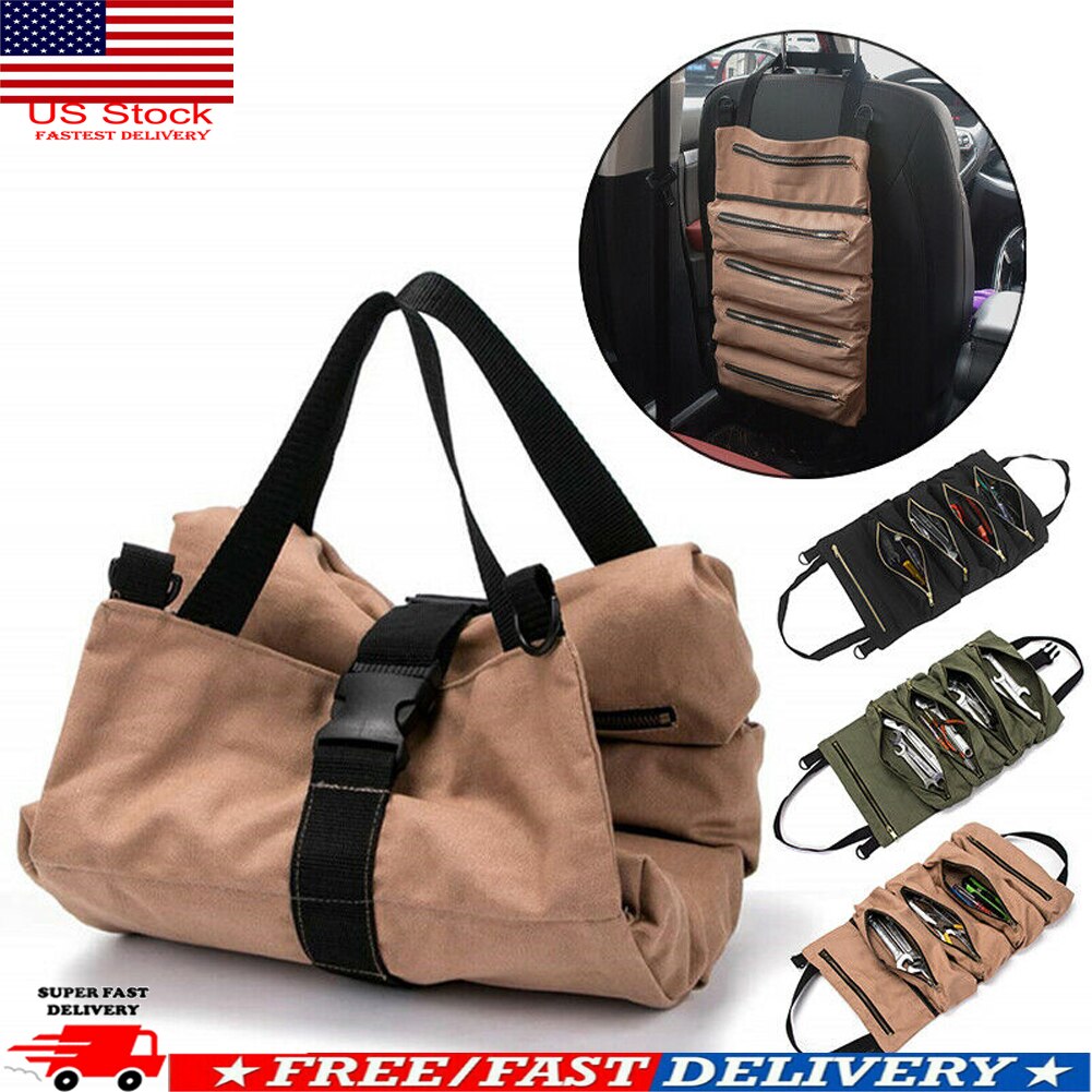 Bolsa de almacenamiento de herramientas multiusos práctica bolsa de herramientas de lona enrollable, bolsa de rollo de llave, utensilio para colgar, portador de cremallera, organizador de mano