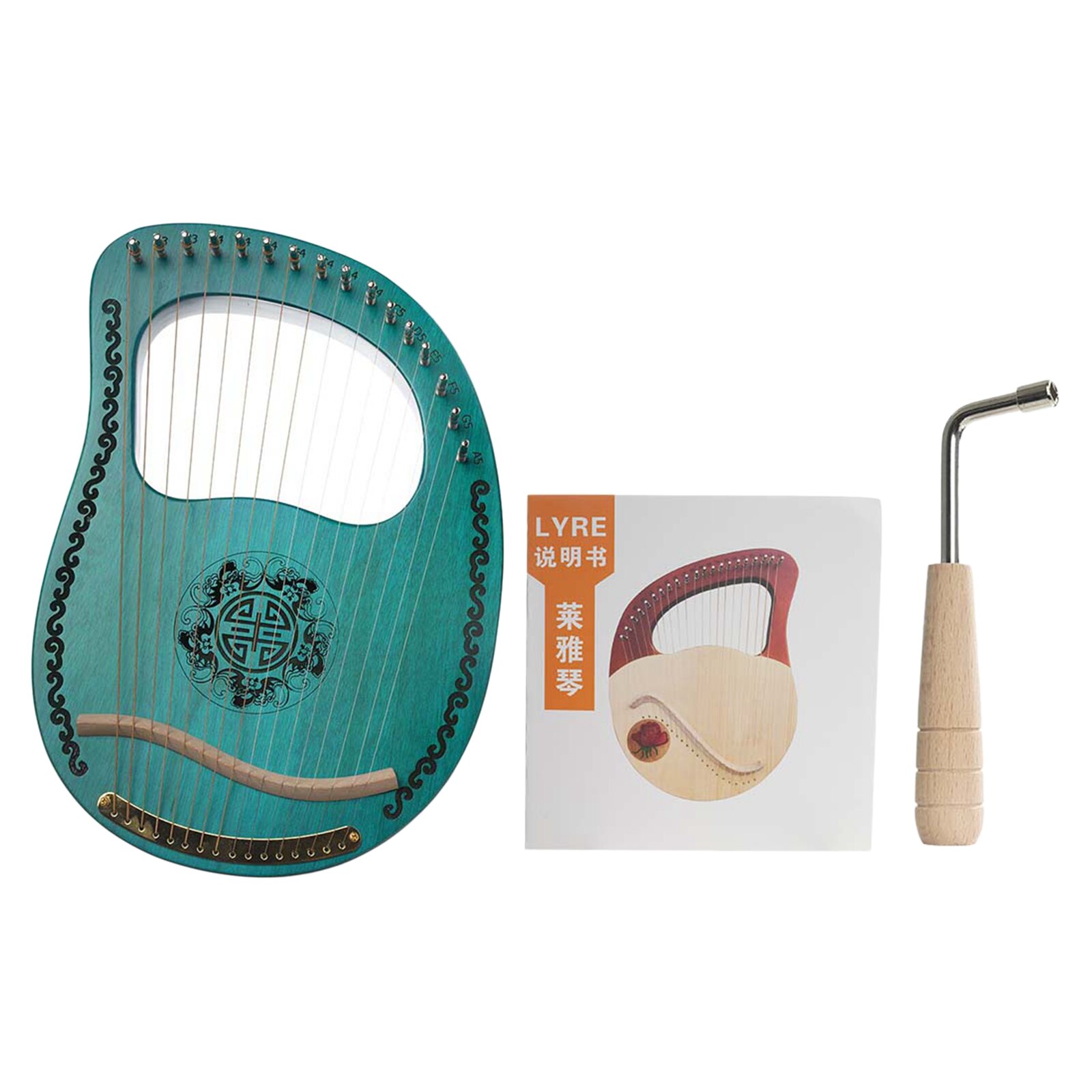 Portable Small Lyre Harp Mahogany Body &amp; Tuning Wrench Perfect for Kid: green 16 srting