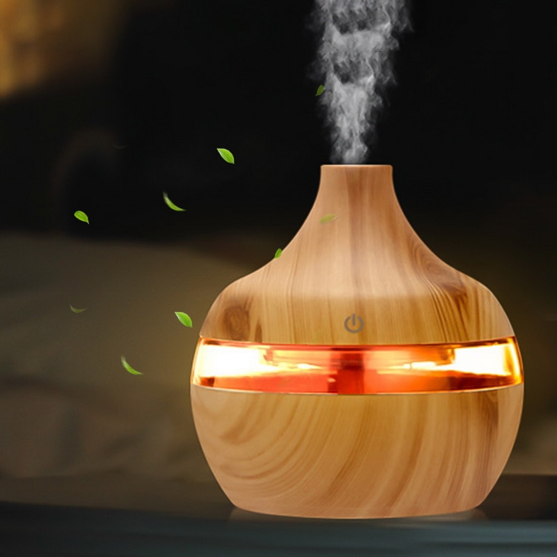 Sähköinen ilmankostutin välttämätön aromiöljy diffuusori ultraääni puunjyvä ilmankostutin usb mini sumukone led-valo toimistoon