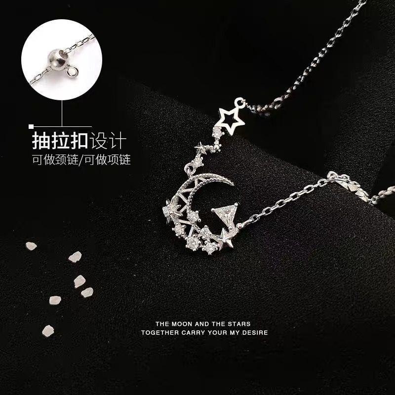 925 silber einfache persönlichkeit Trend Halsband schlüsselbein kette eins halskette mit glänzenden strass mond schmuck für moderne weibliche