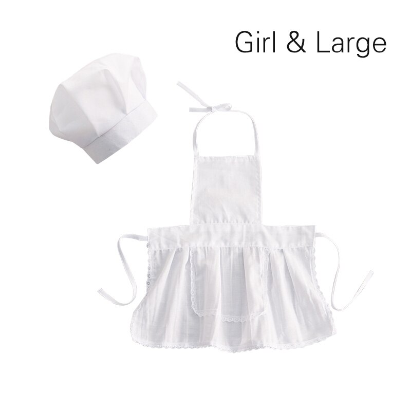 Baby Photography Chef hat Set White Little Chef Apron And Hat Baby White Chef Costume Photography Props Newborn Shooting Props: girl large