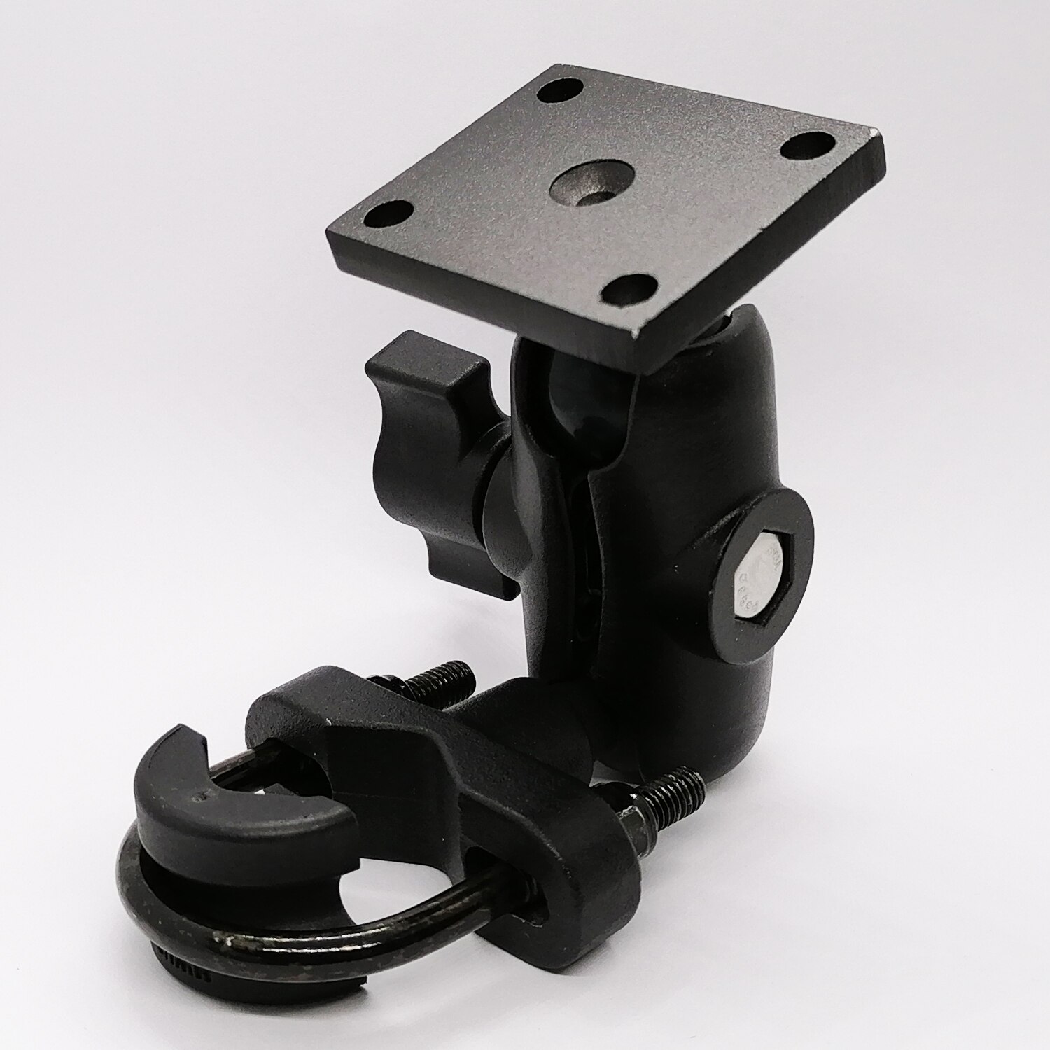 Heavy Duty Motorcycle Handlebar Rail GPS Mount Double Socket Arm with 1'' Rubber Ball Square Base Standard AMPS Hole Pattern