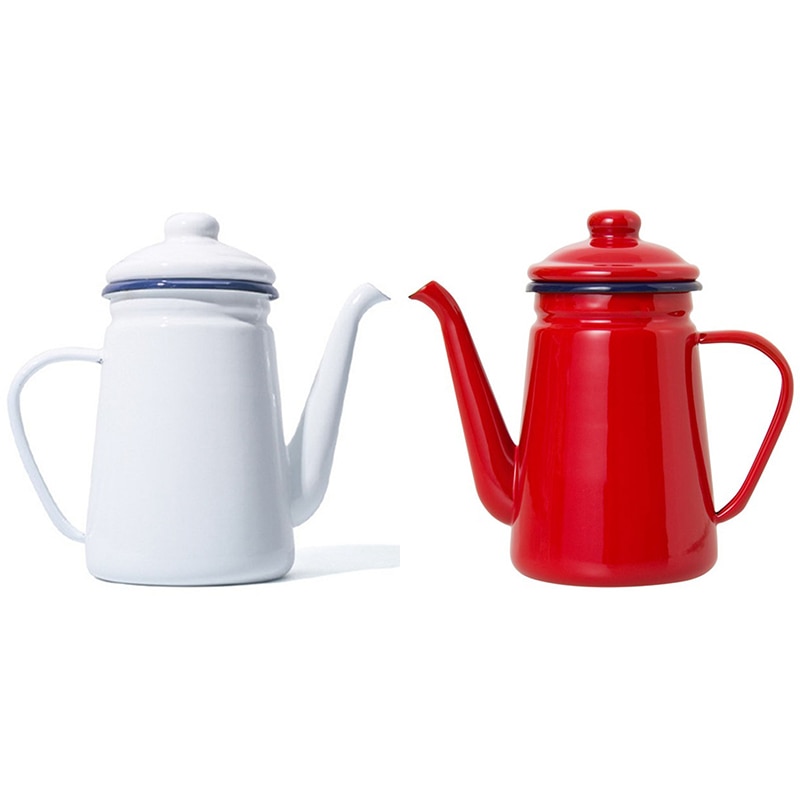 1.1L High-Grade Enamel Coffee Pot Pour over Milk Water Jug Pitcher Barista Teapot Kettle for Gas Stove and Induction Co