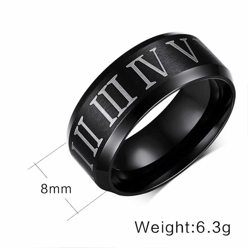 Caxybb Roman numerals black ring men's ring cool stainless steel cocktail wedding jewelry letter male rings