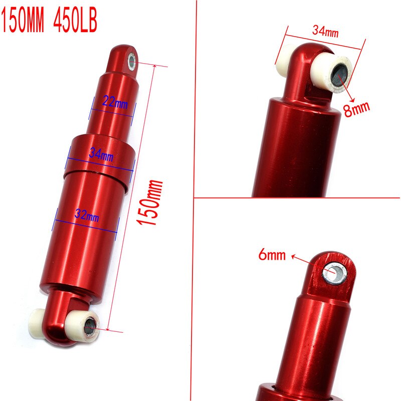Two Wheeled Electric Scooter Rear Damper 150mm/2000LB and 150mm/450LB Shock Suspension with Aluminium Shell