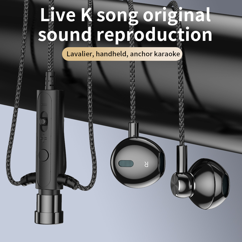 For Live Broadcast Karaoke with Clip Lapel Mic Earphones Portable 3.5mm In-ear Headsets Surround Sound Headphones with HD Mic
