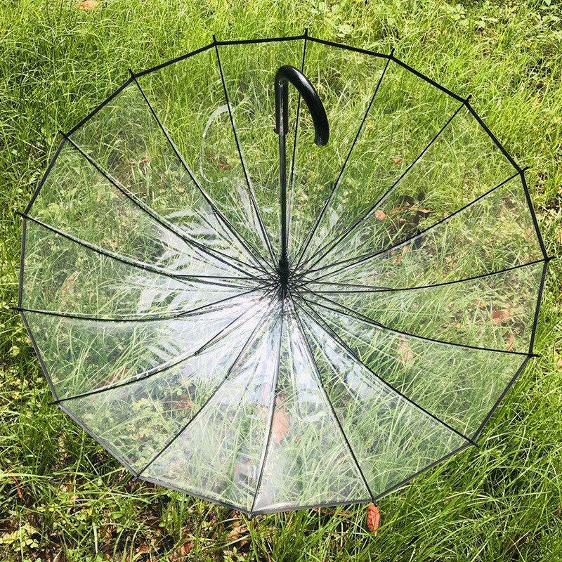 I stil gennemsigtig paraply langt håndtag 8k/16k ribben miljøbeskyttelse klar regn parasol japansk paraply paraply: 16 ribben sorte