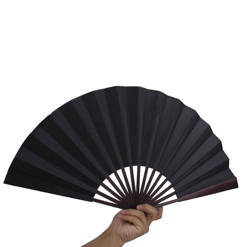 Men Folding Bamboo Blank Hand Fan Wedding Party (Black)