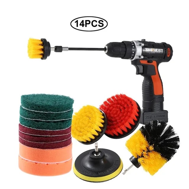 Kit de cepillo de taladro eléctrico, limpiador multiusos, herramientas de limpieza de neumáticos de coche para azulejos, baño, cocina, cepillos redondos de plástico