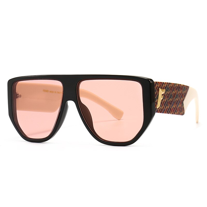Dames zonnebrillen dames heren vintage luxe merk shield platte bovenkant ovale zonnebril voor dames  uv400: Zwart roze