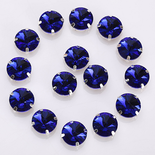 Piedras de cristal redondas brillantes para coser, piedras de vidrio para decoración de ropa, piedras de cristal sueltas con parte trasera plana y garra, 10  s062: Azul oscuro