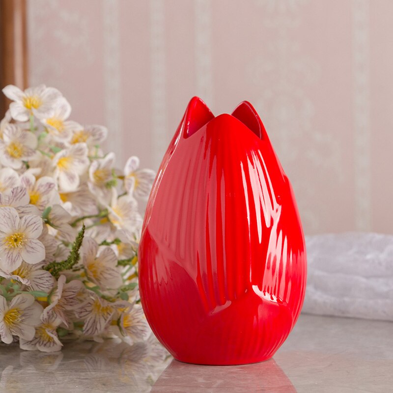 Loto de ceramica florero rojo blanco jarrones de cerámica de mesa de porcelana florero para boda, decoración para el hogar, Accesorios, Moderno: red 5x16x10cm