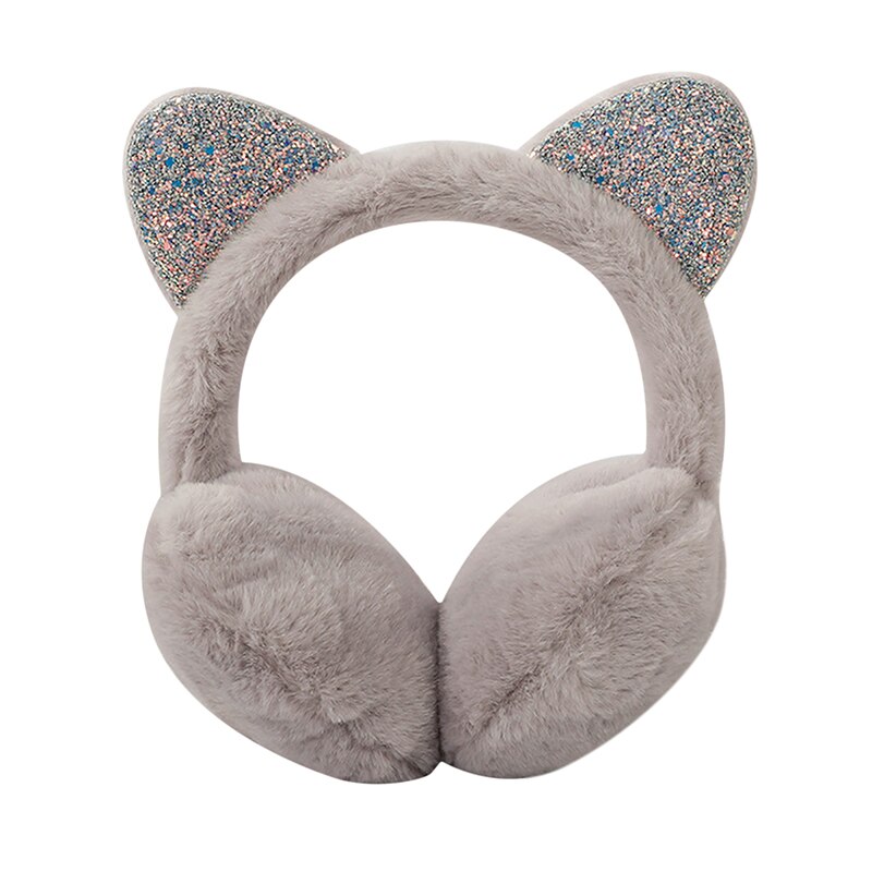 Ragazze paillettes orecchie di gatto peluche bambini cuffie calde inverno freddo studenti paraorecchie scaldino per le orecchie accessori per la testa nuovo: grey