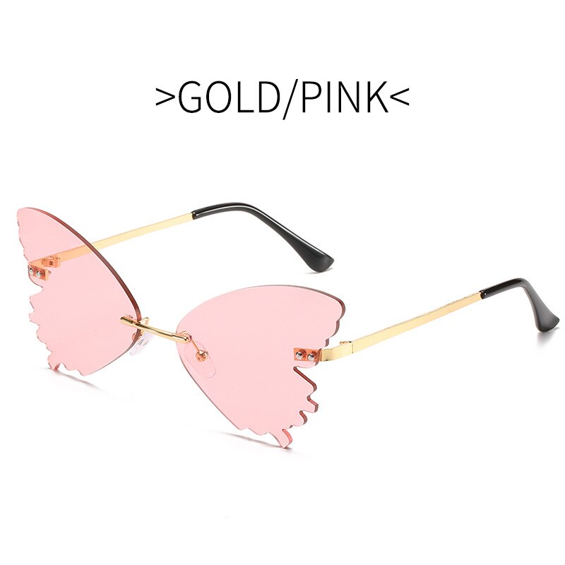 Gafas tipo mariposa sin montura para hombre y mujer, anteojos de sol unisex con de libélula, a la , con protección UV400: Pink