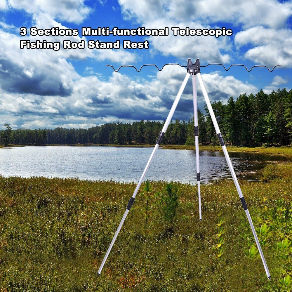 Aluminum Alloy Telescopic Fishing Rod Stand Sea Fishing Rods Tripod Adjustable 3 Sections Fishing Accessory