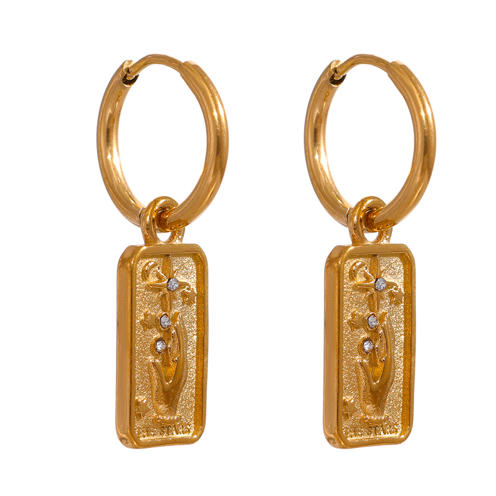 Yhpup Rvs Star Hand Hanger Ketting Oorbellen Set Verklaring Gouden Celestial Set Titanium Stalen Sieraden 2022: YH1593A Earrings