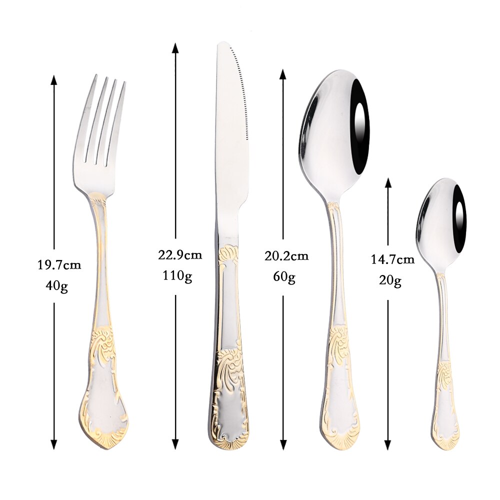 Vajilla de acero inoxidable dorada clásica, juego de cubiertos, cucharas occidentales, cuchillos, tenedores, Kit de cocina: 16Pcs / A
