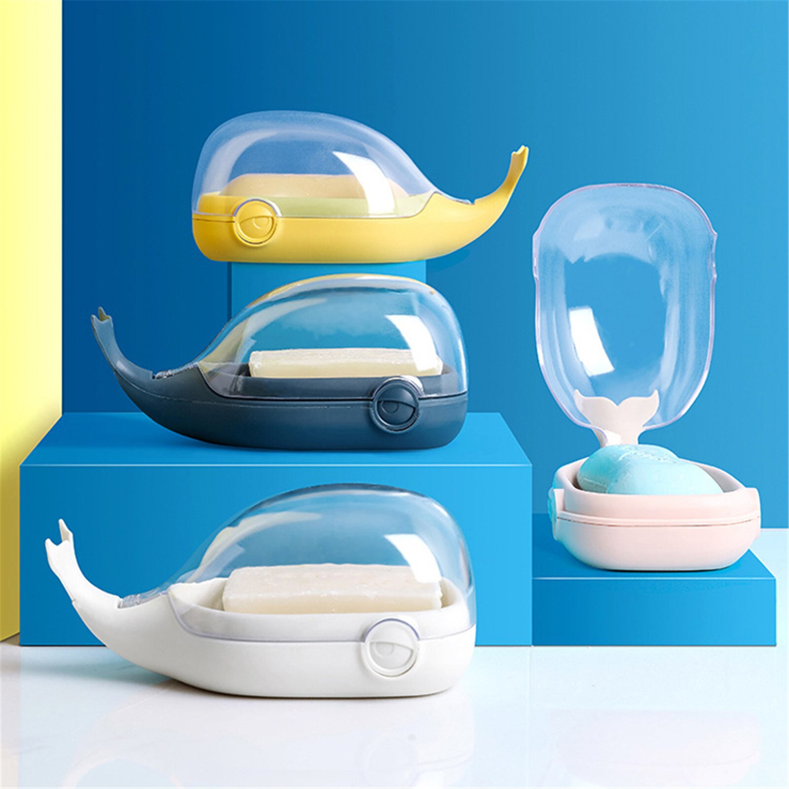 Fish Shaped Soap Dish With Lids Soap Holder Drain Rack For Bathing Shower Plastic Soap Storage Box Bathroom Accessories