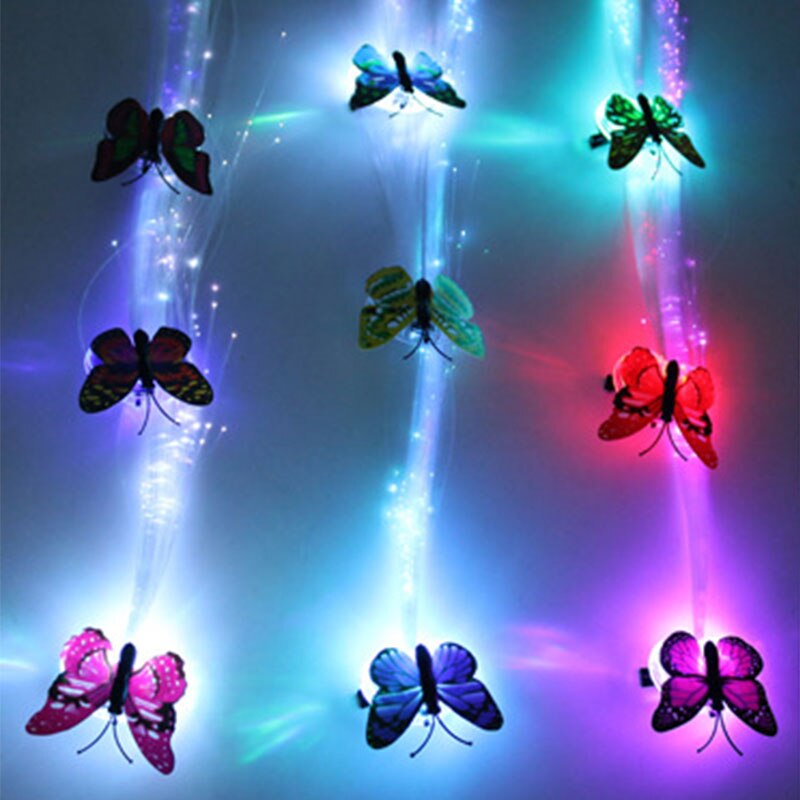 Christmas LED Colorful Butterfly Luminous Fiber Optic Wig Party Supplies Hair Accessories Luminous Braid Hairpin Weaving