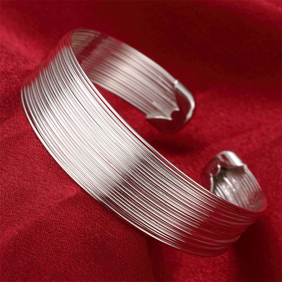 Neue 925 Silber Multi-Linie Armreif Manschette Armbinde Für Frauen Hochzeit Engagement Glanz Party Schmuck Geburtstag Vor