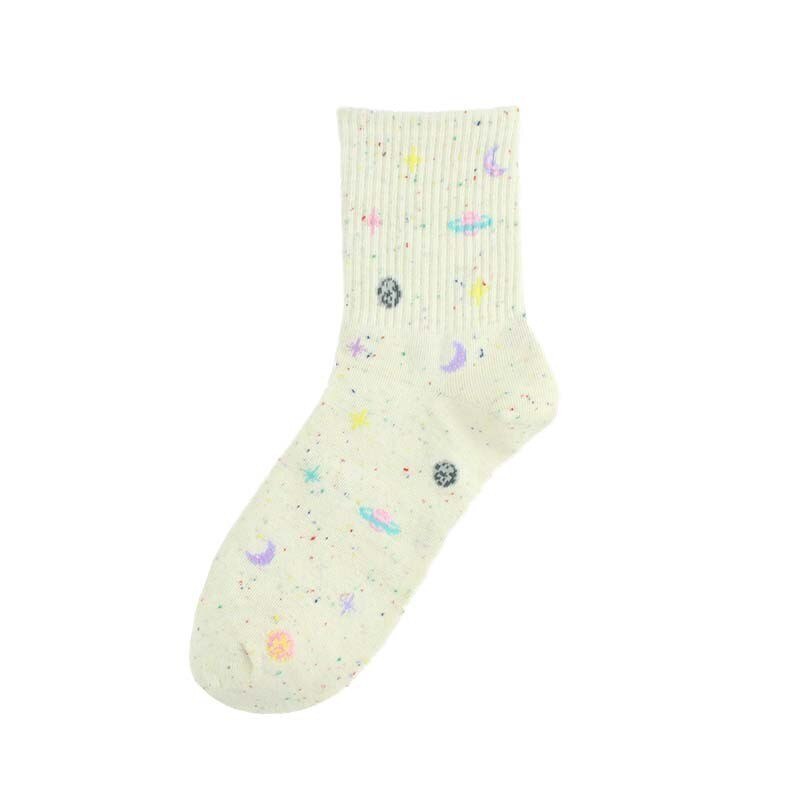 CHAOZHU Korea moda dziewczyny piękny wszechświat pokładzie skarpetki czesana bawełna robienie na drutach kawai kobiety podstawowe calcetines ciorapi skarpetki: beige